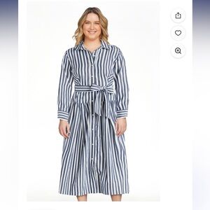 Time and Tru Navy and White Striped Long Sleeve Dress